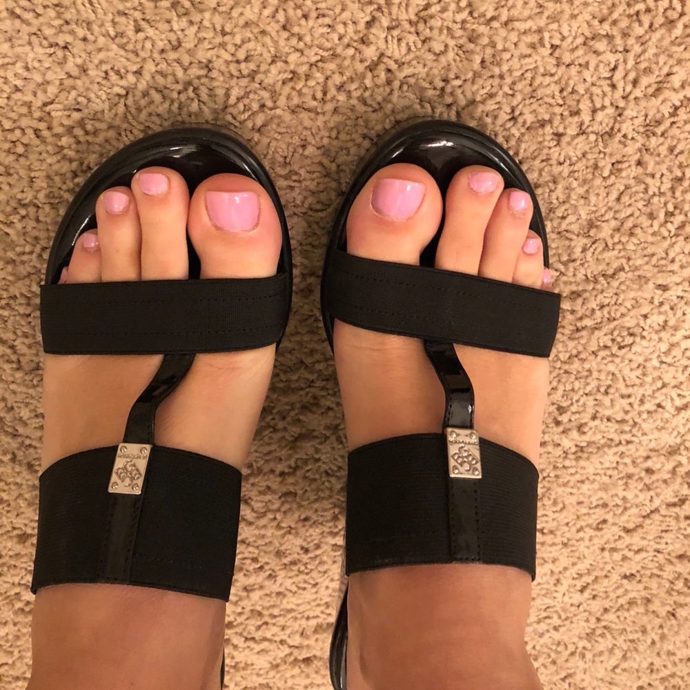 BCBGeneration black glossy wedge sandals